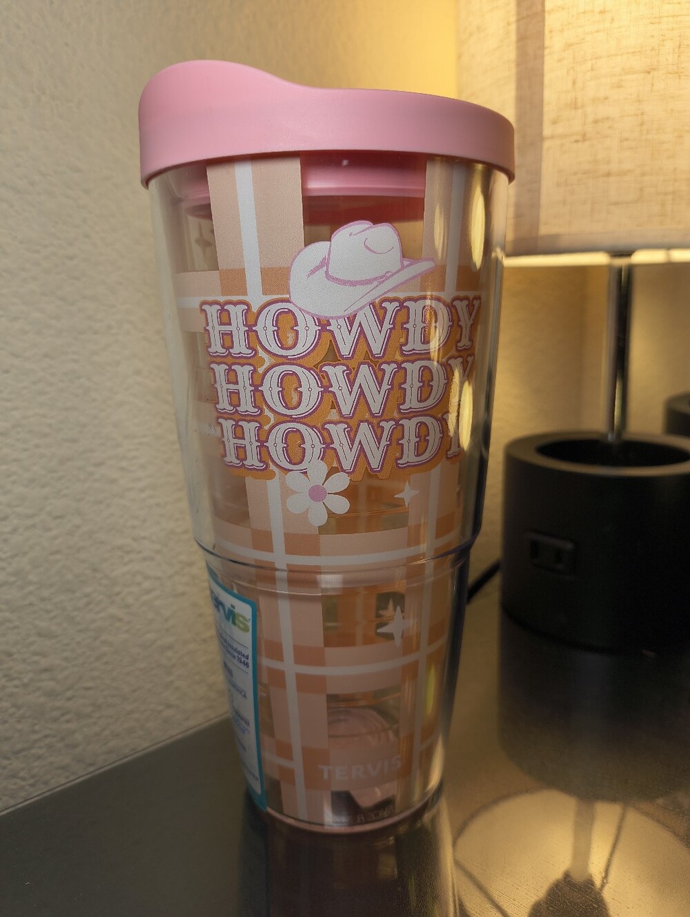 Tervis 24 oz Pink Brown Howdy Gingham Western Cowgirl Cup with Pink Lid